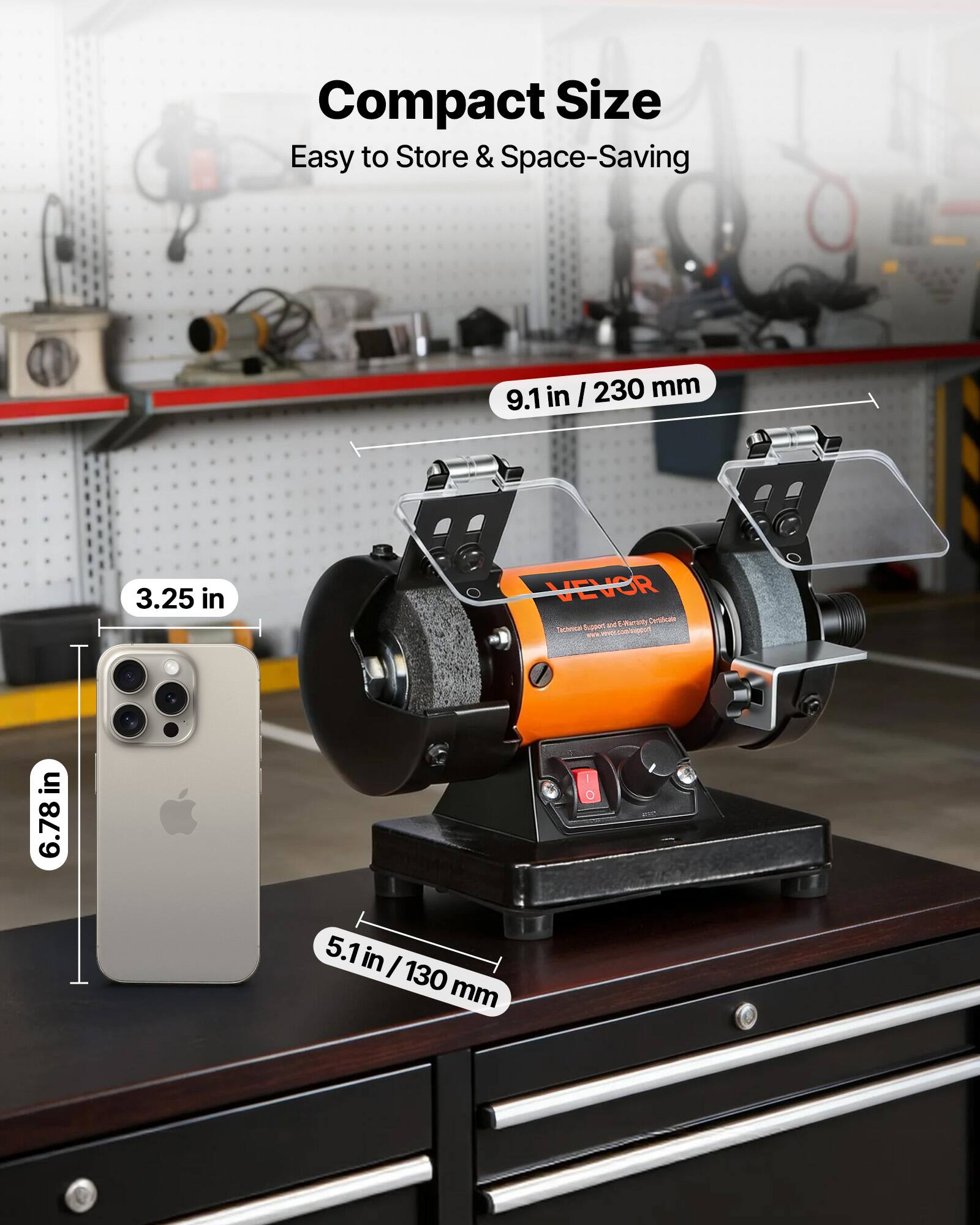 Compact Size Easy to Store & Space-Saving

- 9.1 in / 230 mm
- 3.25 in
- 6.78 in
- 5.1 in / 130 mm