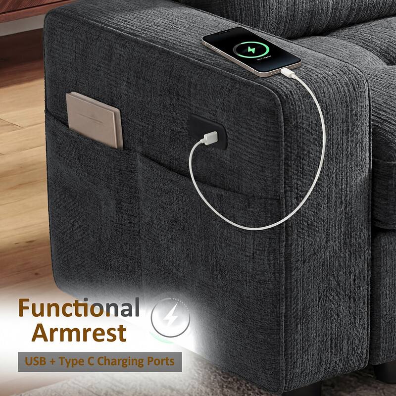 Functional Armrest  
USB + Type C Charging Ports