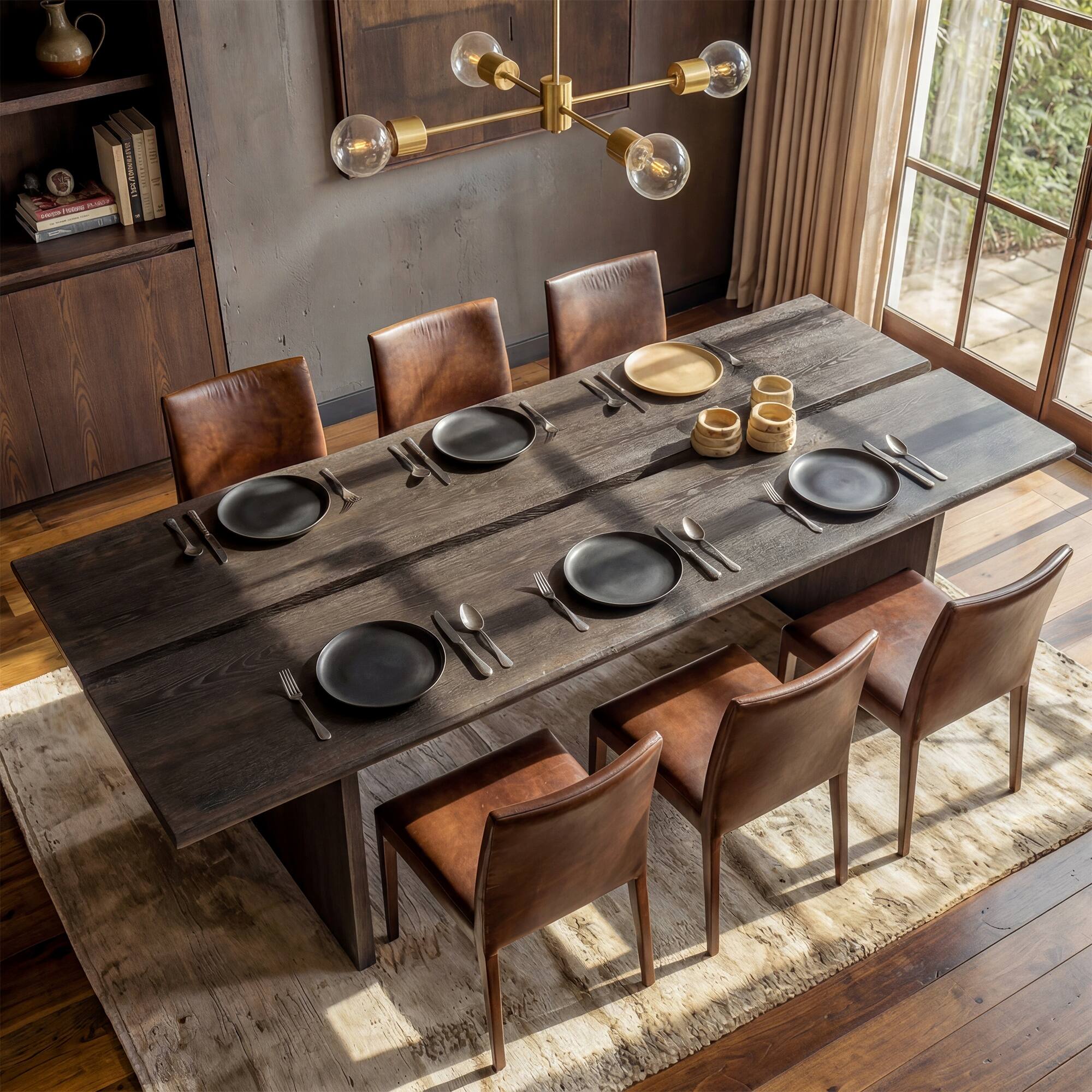 Back. Homsee - 83.8" Red Oak Veneer Dining & Conference Table – Dark Brown Desk with Cable Management, 330LBS Capacity - Oak.