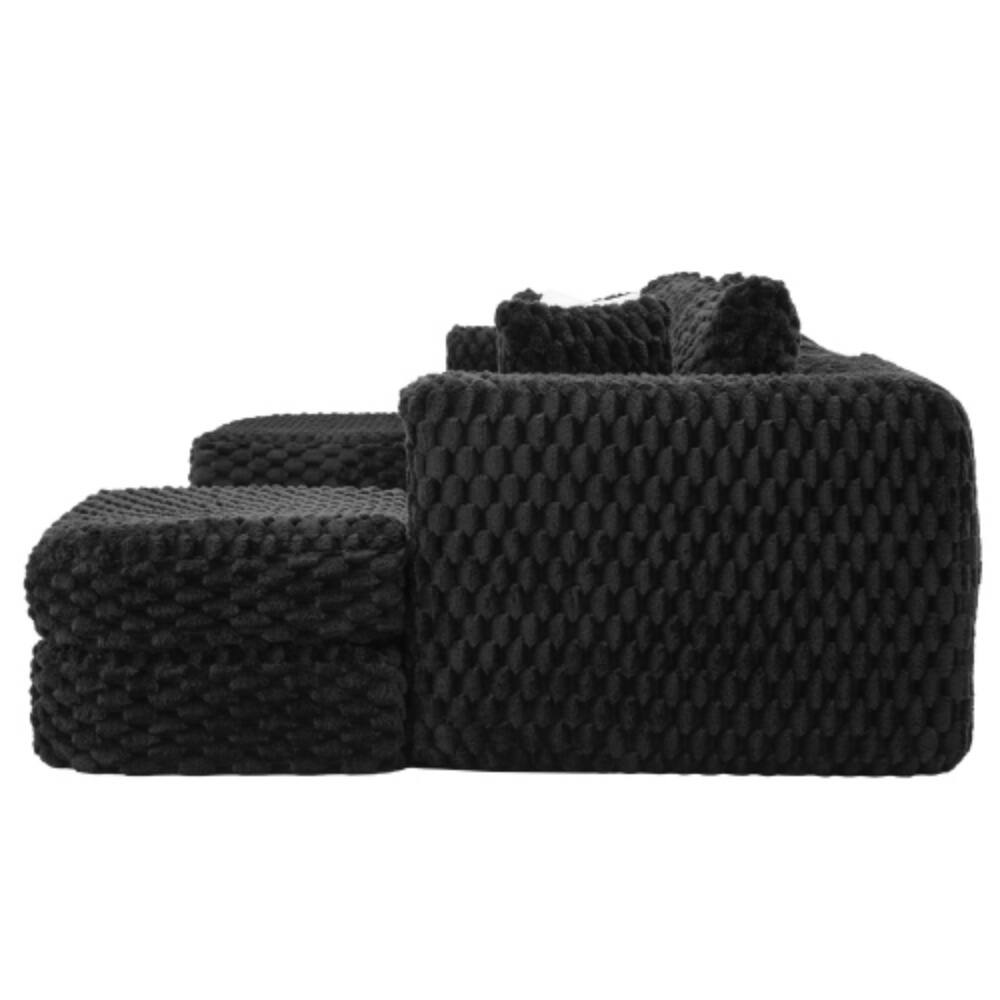 Alt View 4. LUCKY ONE - 135.4" Modular Boneless Sectional Sofa w/ Two Movable Ottomans Bubble Velvet - Black.