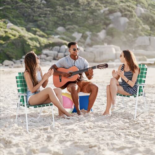 Alt View 9. Winado - 2PCS 37in Portable Folding Beach Chairs, Patio Lawn Webbed Strap Camping Chairs for Indoor/Outdoor Yard Garden Beach - Dark Green Stripe.