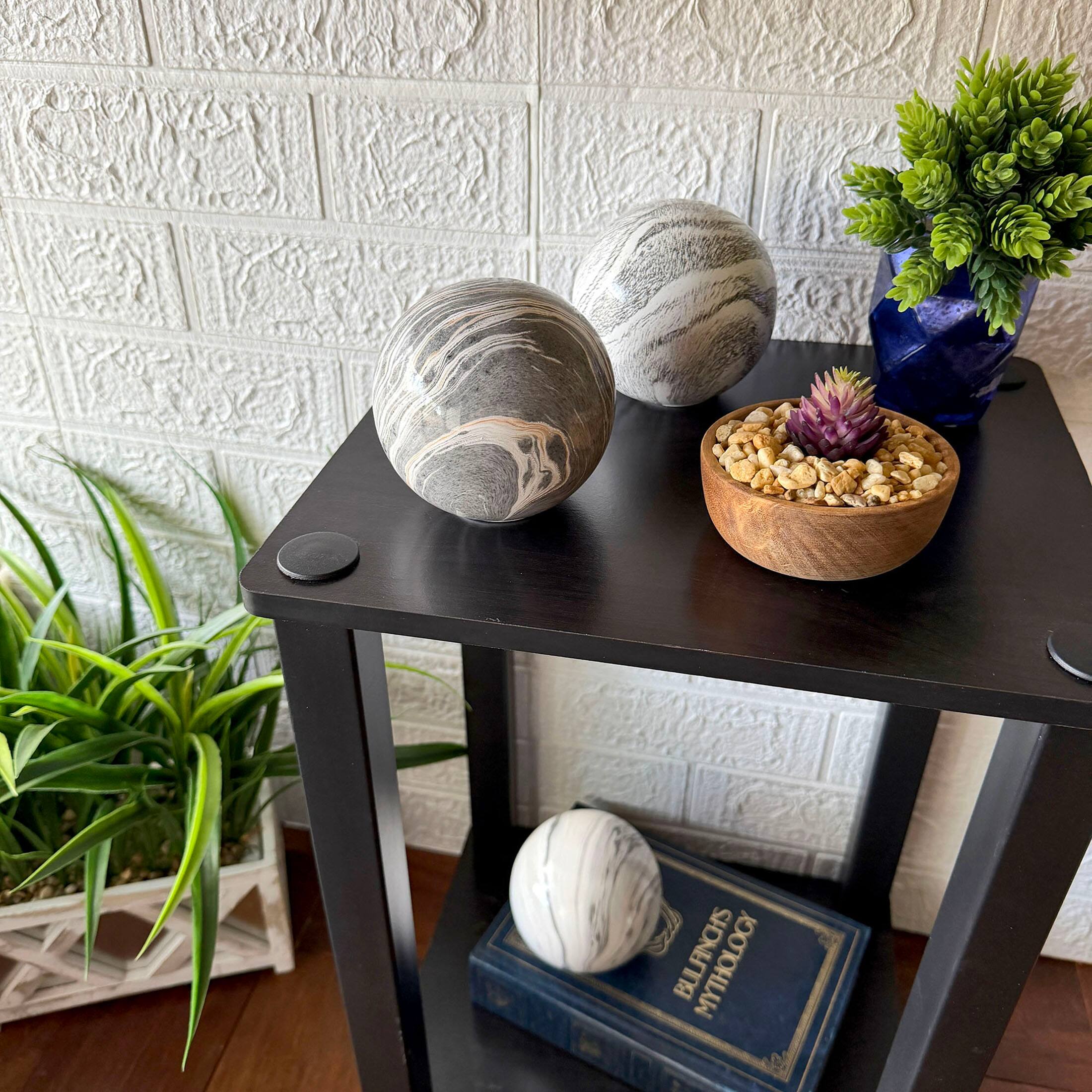 Alt View 7. Things2Die4 - Decorative Orb Set of 3 Grey Marbled Ceramic Spheres 4 in Tabletop Decor - Grey.