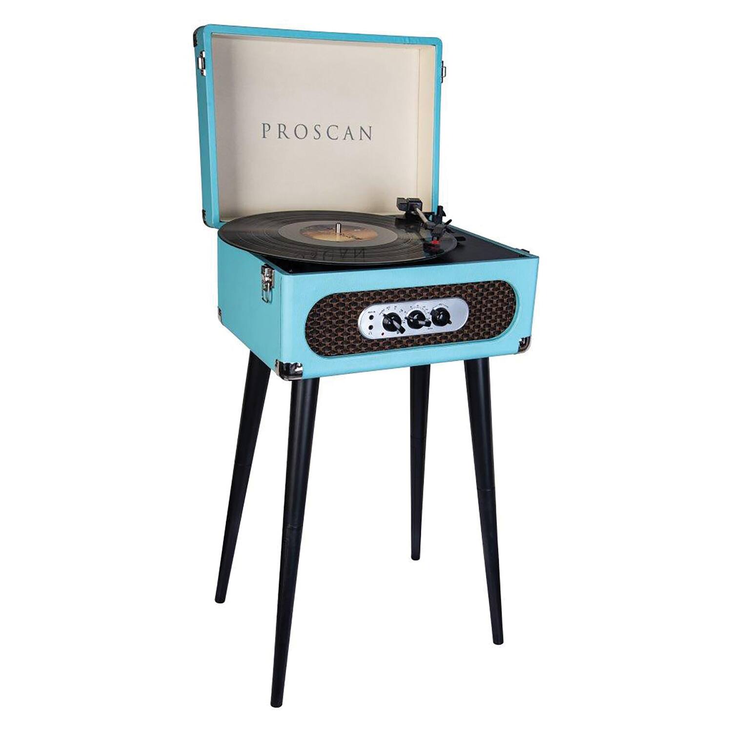 Front. Victor - Proscan Prc894-blue Bluetooth Belt-drive Suitcase-style Retro Turntable With Fm Radio And Stand, Blue - Blue.