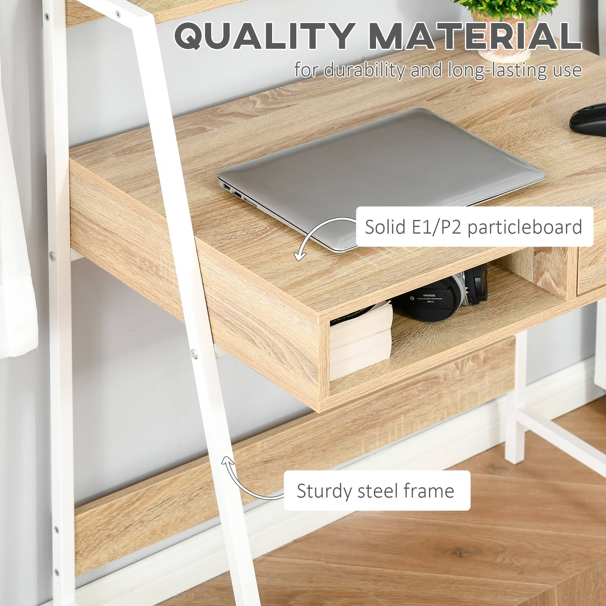 QUALITY MATERIAL  
for durability and long-lasting use

- Solid E1/P2 particleboard
- Sturdy steel frame