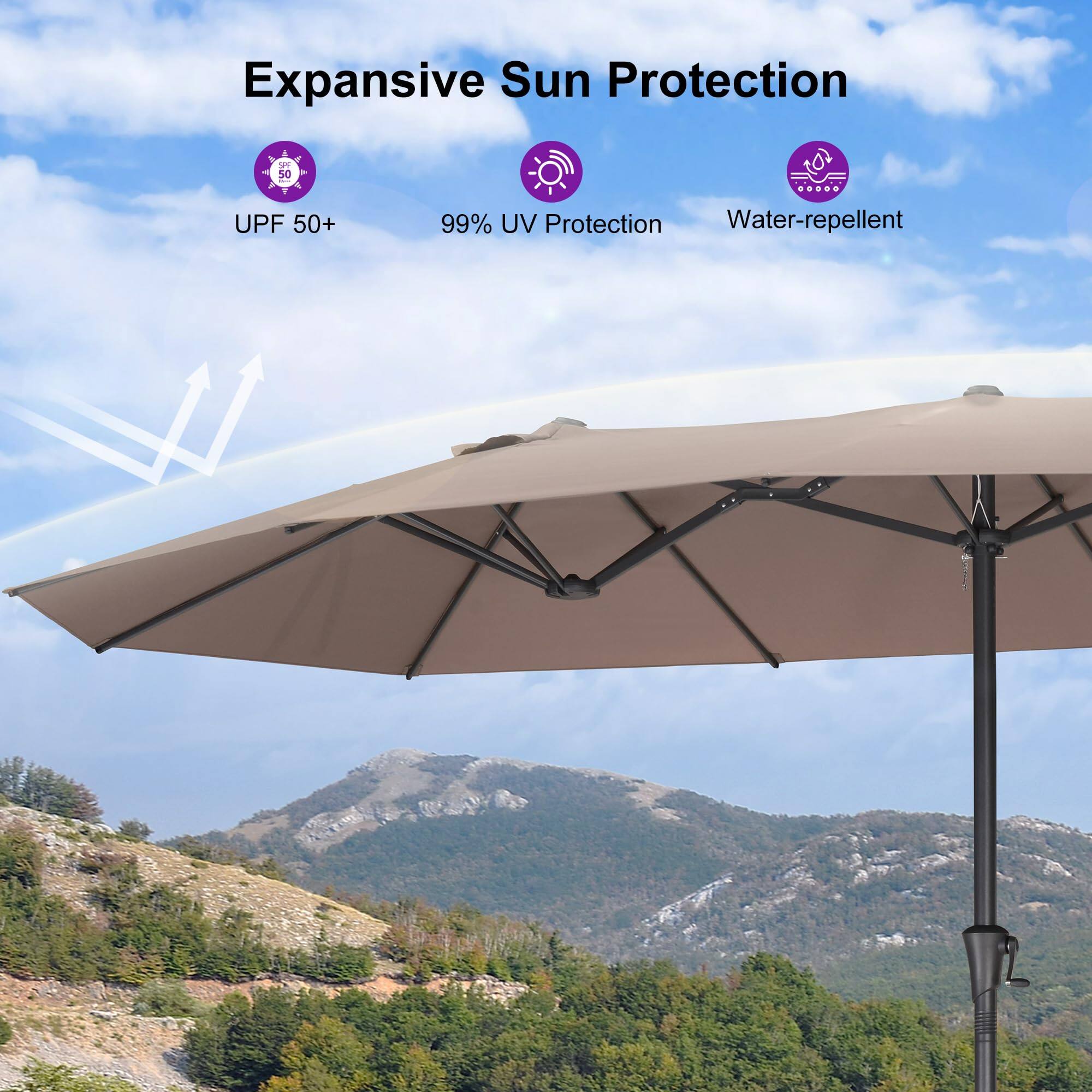 Expansive Sun Protection

- UPF 50+
- 99% UV Protection
- Water-repellent