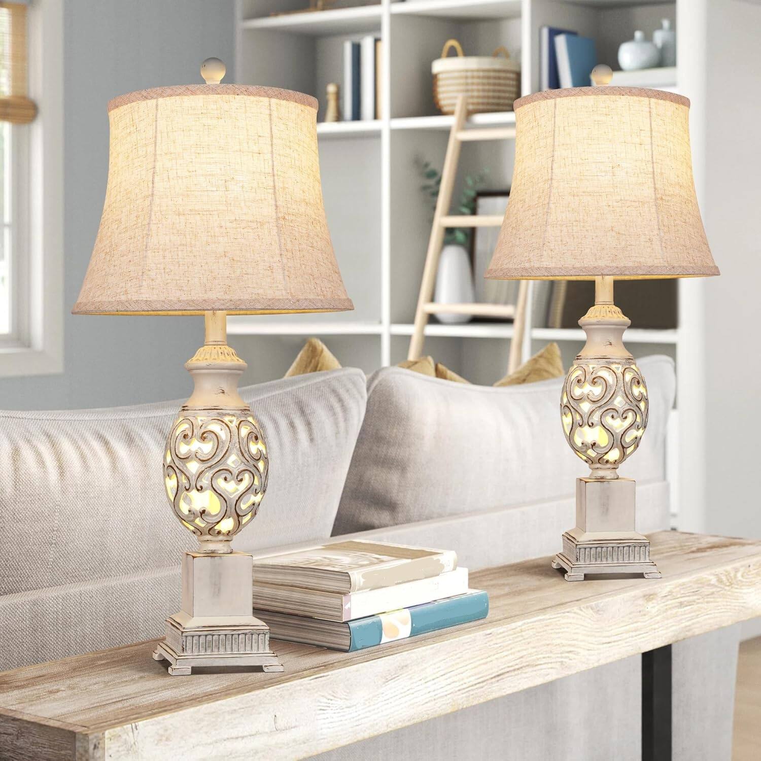 Left. Akoasm - 28 in. H Bedside Lamp Table Lamps Set of 2 with Nightlight, Nightstand Lamps with Linen Shades for Living Room Bedroom.