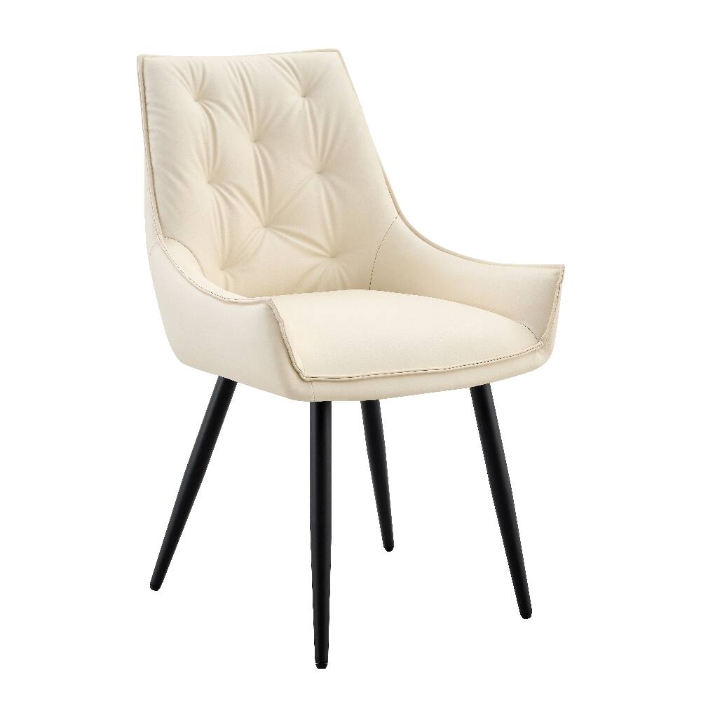 Alt View 1. Loheer - Loheer Faux Leather Dining Chairs Set of 2 Off White Modern Upholstered Kitchen Chairs with Black Iron Legs - Off White.