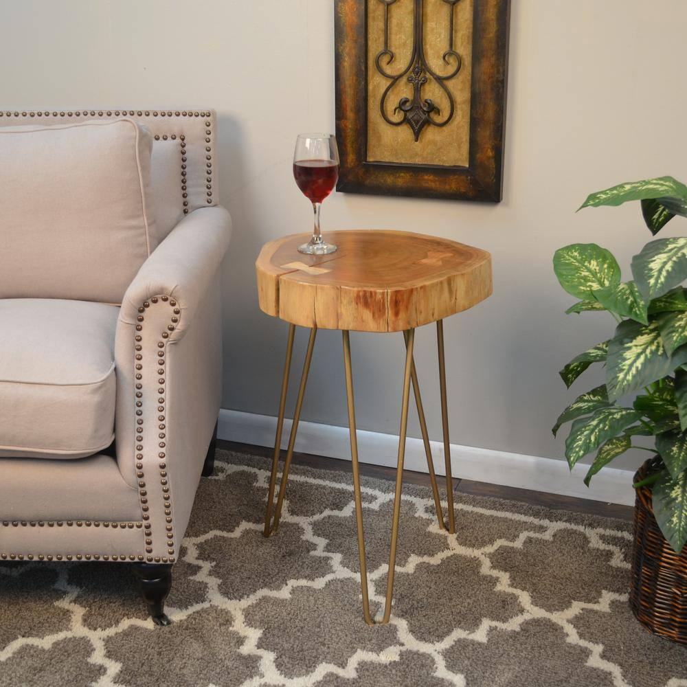 Alt View 1. Carolina Chair & Table - Seti Live Edge Accent Table - Natural Top - Gold Base - Natural, Gold.