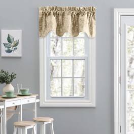 Ellis Curtain - Lexington Leaf Pattern on Colored Ground Scallop Valance 58"x15" - Tan