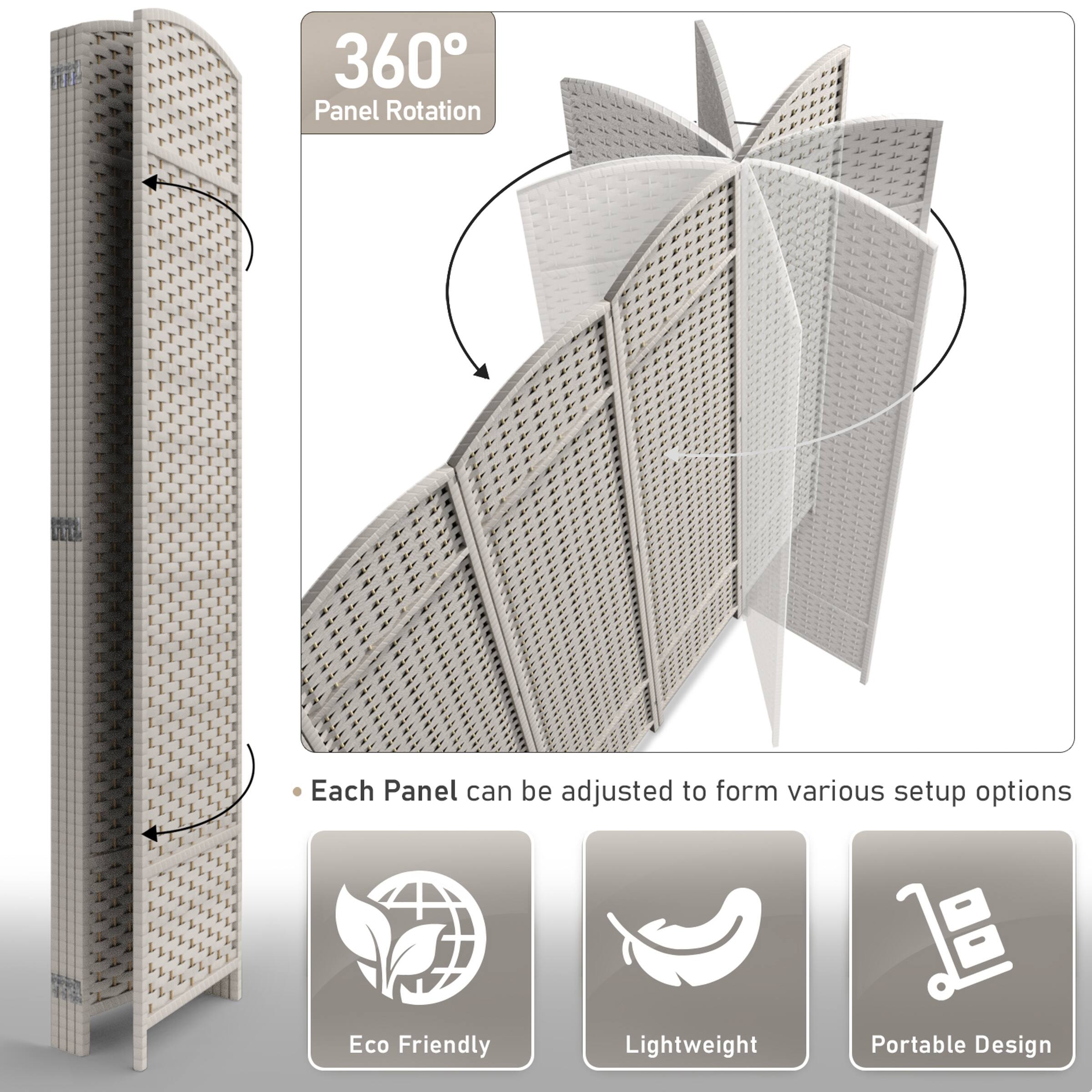 360° Panel Rotation

Each Panel can be adjusted to form various setup options

Eco Friendly

Lightweight

Portable Design
