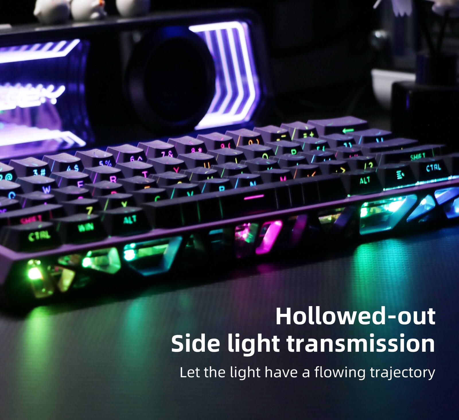 Hollowed-out Side light transmission  
Let the light have a flowing trajectory