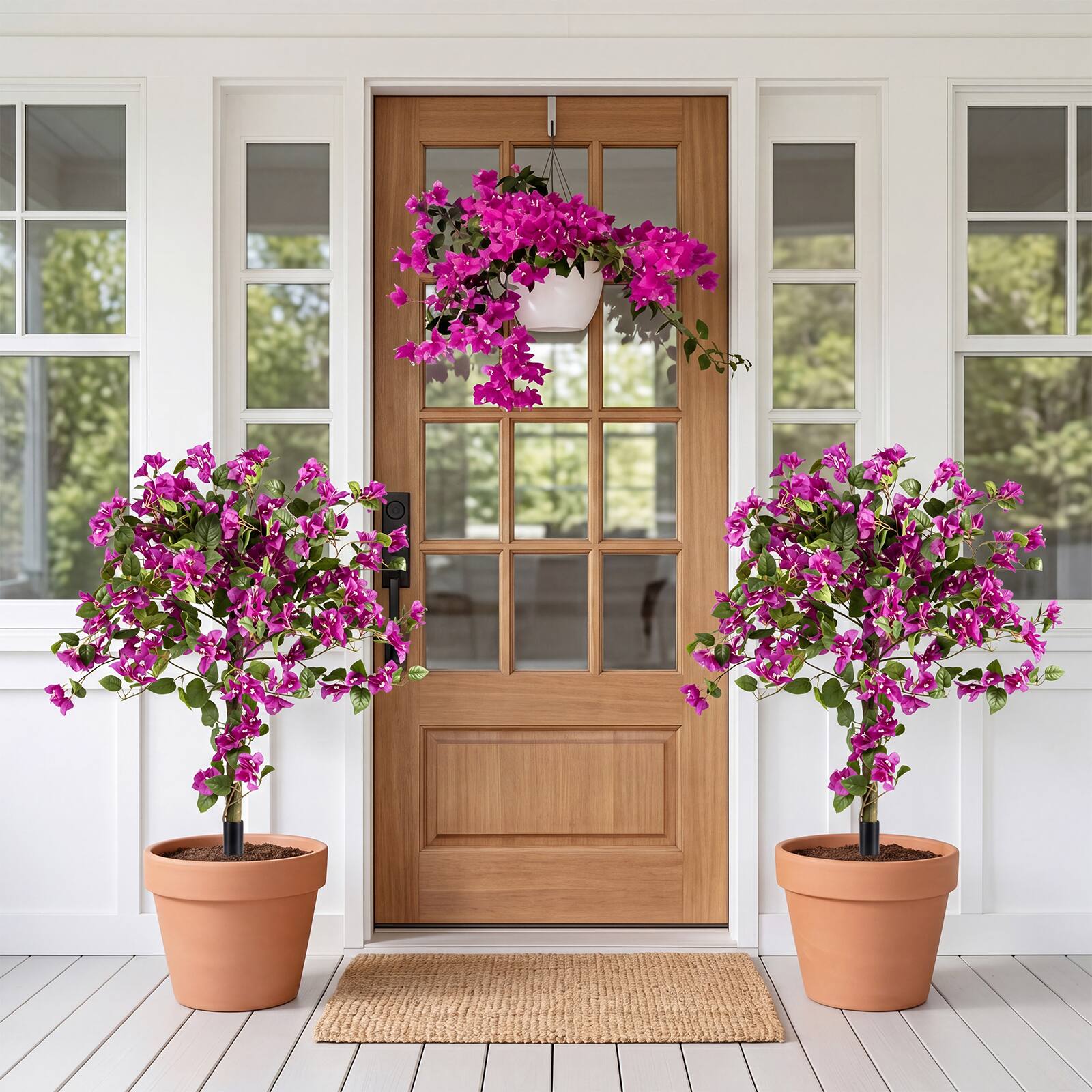 Alt View 4. Costway - Costway 2 Pack Bougainvillea Artificial Trees with Stable Ground Spike, PE Trunks for Porch - Pink + Green + Black.