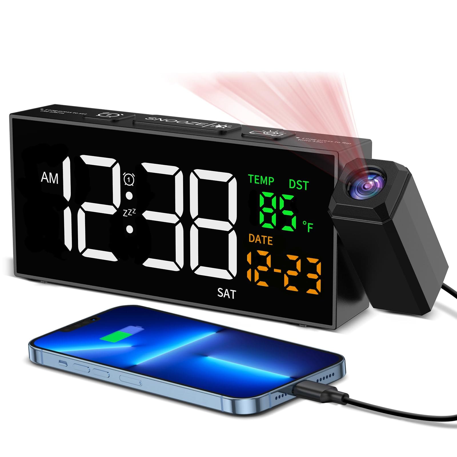 Dazzed Corner - Alarm Clocks,Projection Clock for Bedroom Ceiling - Black