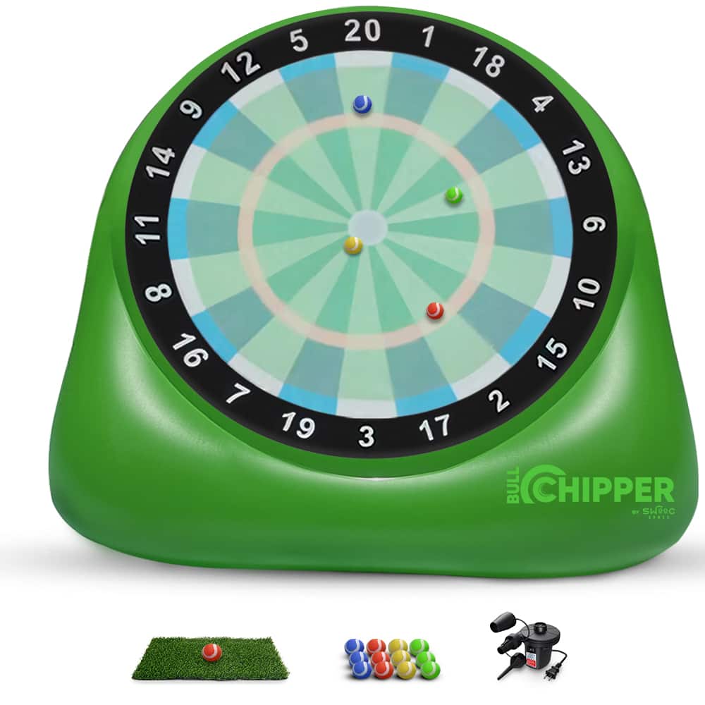 Swooc Games - Bull Chipper - Giant Golf Darts (Over 6ft Tall) with 10+ Golf Games - Golf Chipping Game with Air Pump - Yard Games - Green