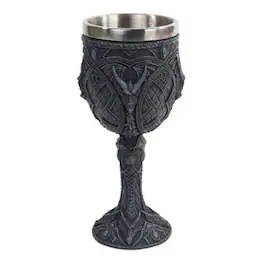 Pacific Trading - Guardian Dragon Wine Goblet Chalice Resin Body Stainless Steel Faux Stone 6 ounce - Gray