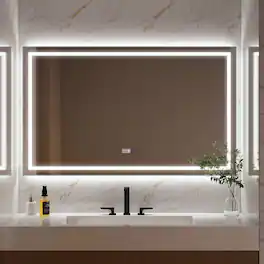 Boyel Living - 60 in. W x 36 in. H Frameless Rectangular LED Light Bathroom Vanity Mirror - Glass