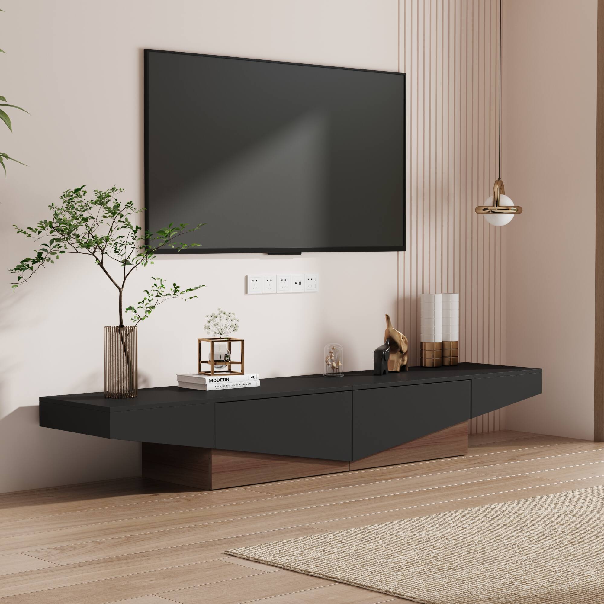 Alt View 8. Famapy - Modern Geometric TV Stand with Storage Drawers, Artistic Media Console for Living Room, Entertainment Center - Black & Brown.