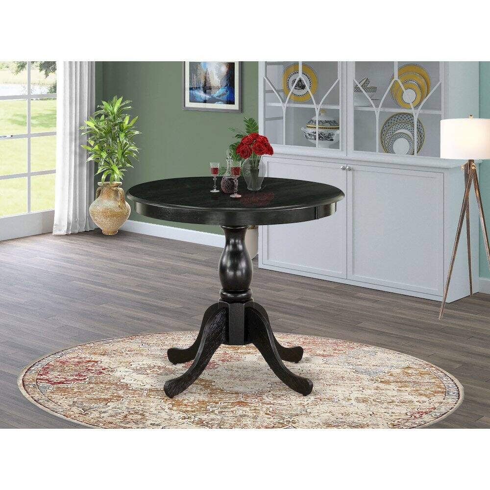 Left. East West Furniture - East West Furniture Round Kitchen Table - Black Table Top and Black Pedestal Leg Finish - Multi-Color.