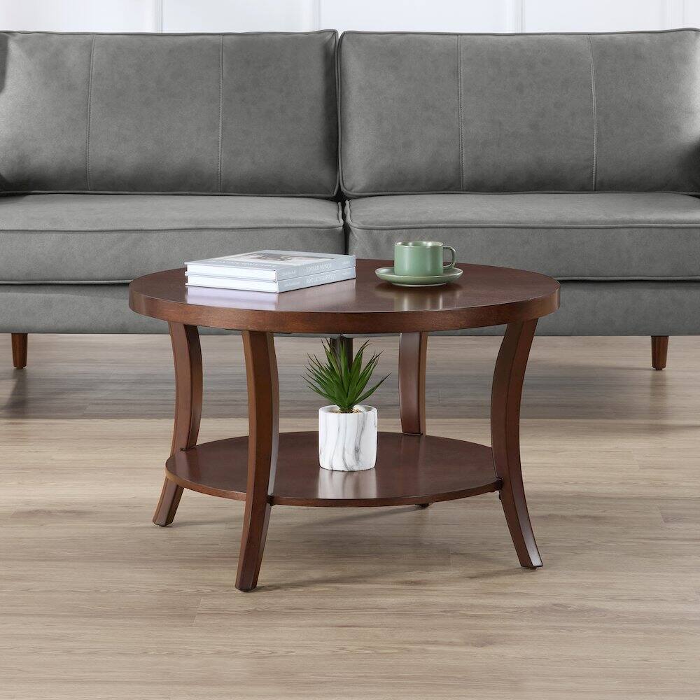 Angle. Convenience Concepts - Charleston Round Coffee Table with Shelf - Espresso.
