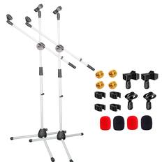 Front. 5 CORE - 5 Core Microphone Stand Floor Pair Universal Adjustable 63" Tripod Mic Stands w Boom Arm - White.