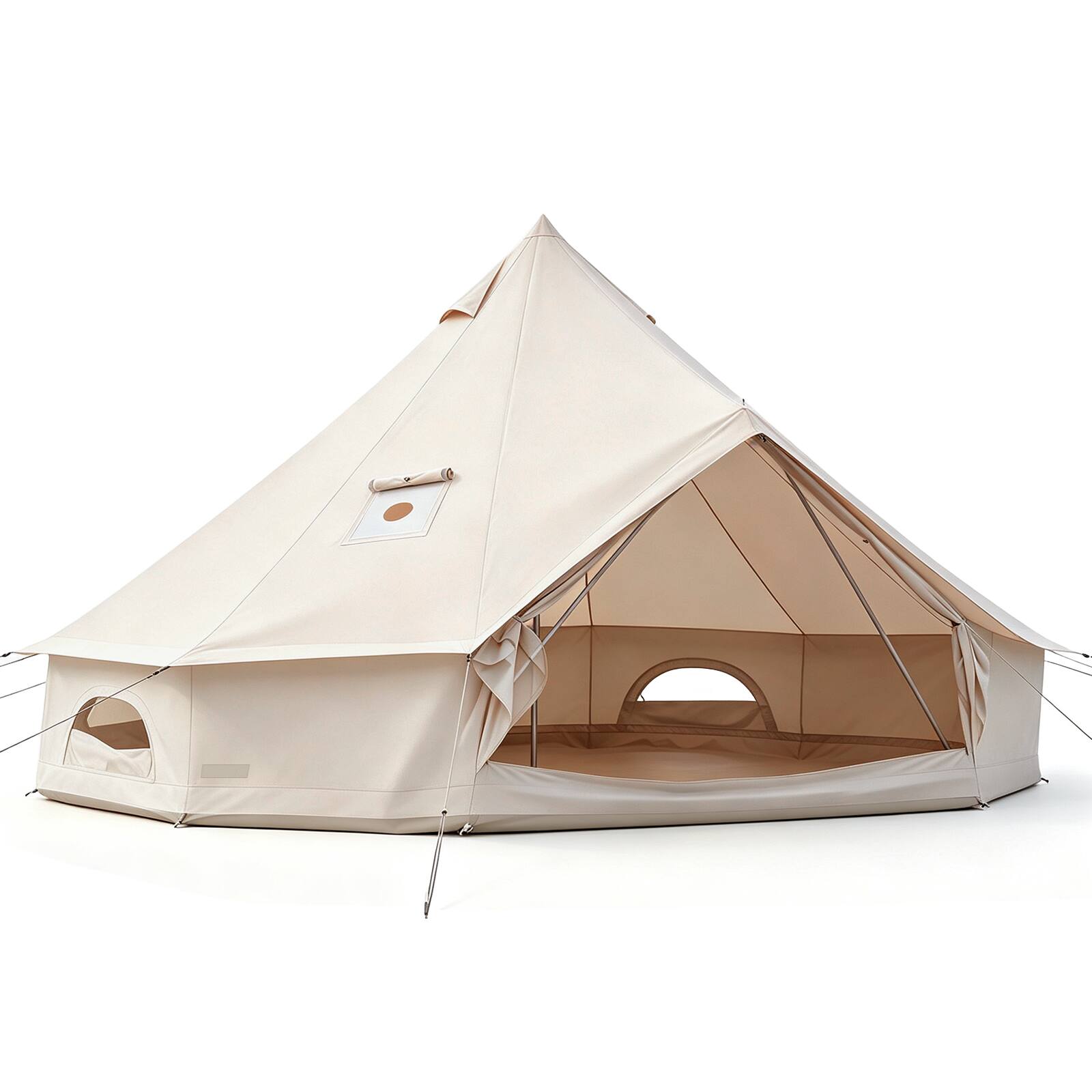 Alt View 9. Costway - Costway 16.7 ft Bell Tent with Stove Jack, Mesh Windows & Doors, Accommodates 6-8 Person - Beige.