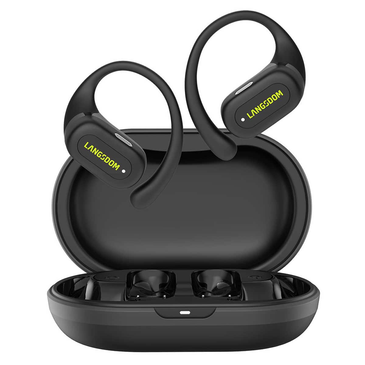 PRIMEPLUS - Open-Ear Wireless Earbuds, Bluetooth 5.4 Earphones, IPX5 Waterproof ENC Noise Cancellation Headphones - Black