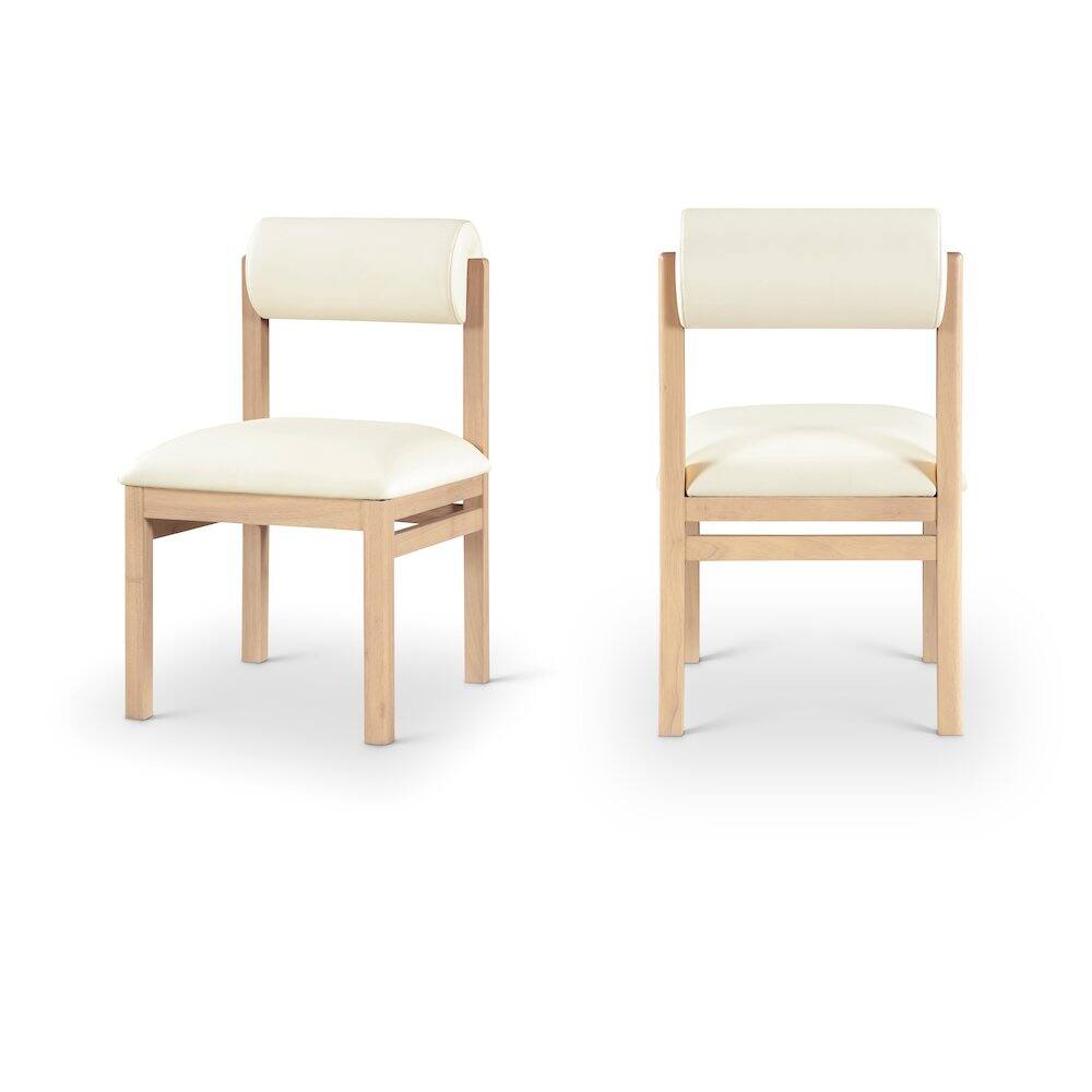 Front. Meridian Furniture - Roundhill Cream Vegan Leather Upholstered Dining Chair, Set of 2 - Cream.