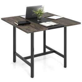 Costway - 1 PCS 39.5" Square Conference Table with Thickened Tabletop & Heavy-duty Metal Frame - Gray + Black