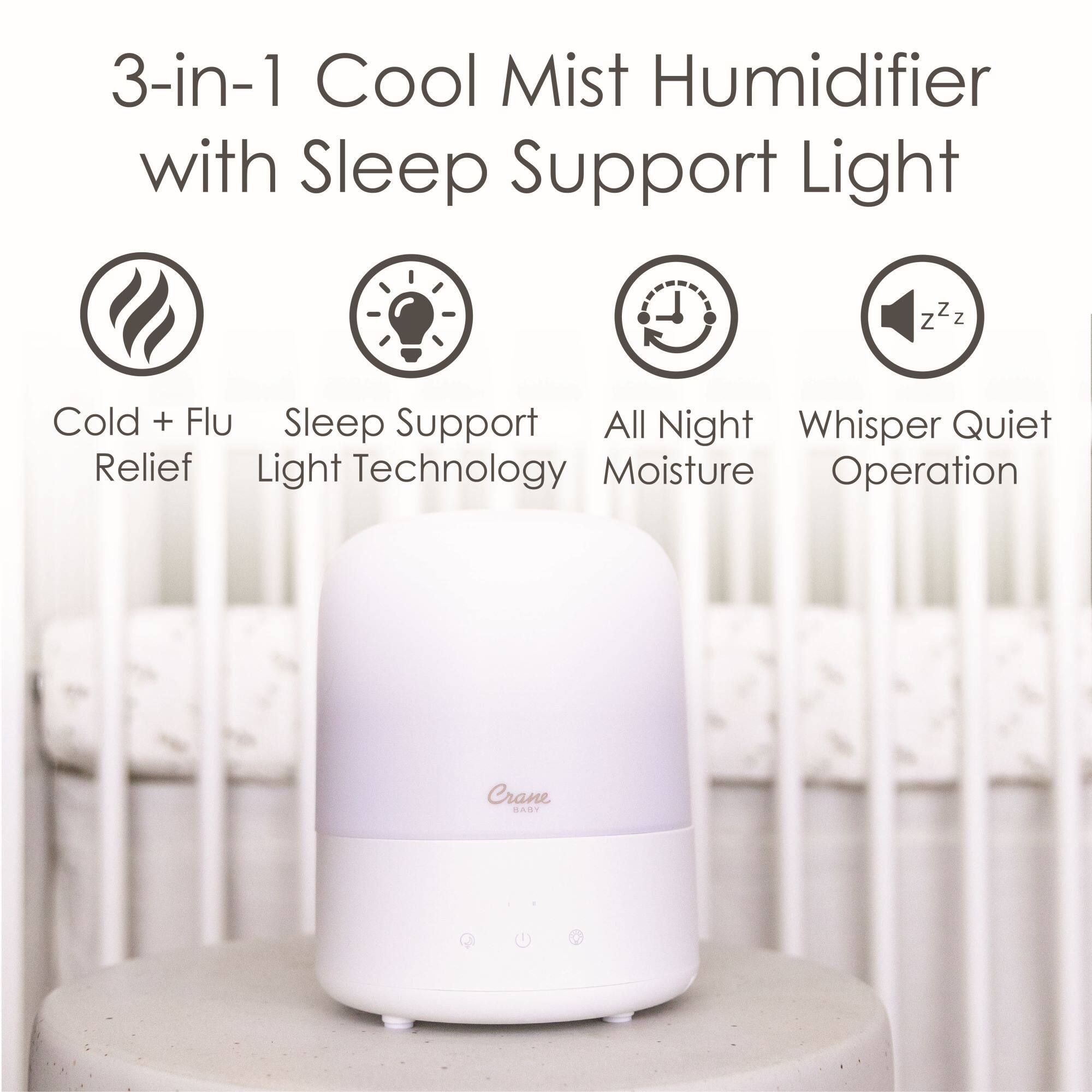 3-in-1 Cool Mist Humidifier with Sleep Support Light

Cold + Flu Relief
Sleep Support Light Technology
All Night Moisture
Whisper Quiet Operation

Crane SY