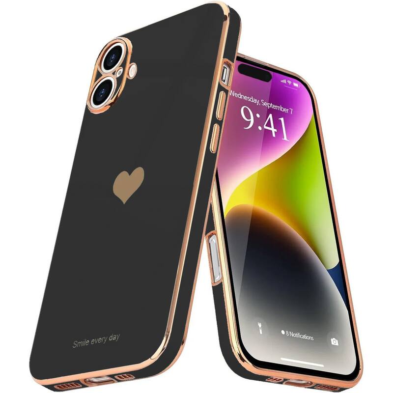 Entronix - Luxury Glossy Heart Case for iPhone 17 - Stylish Protection - Black