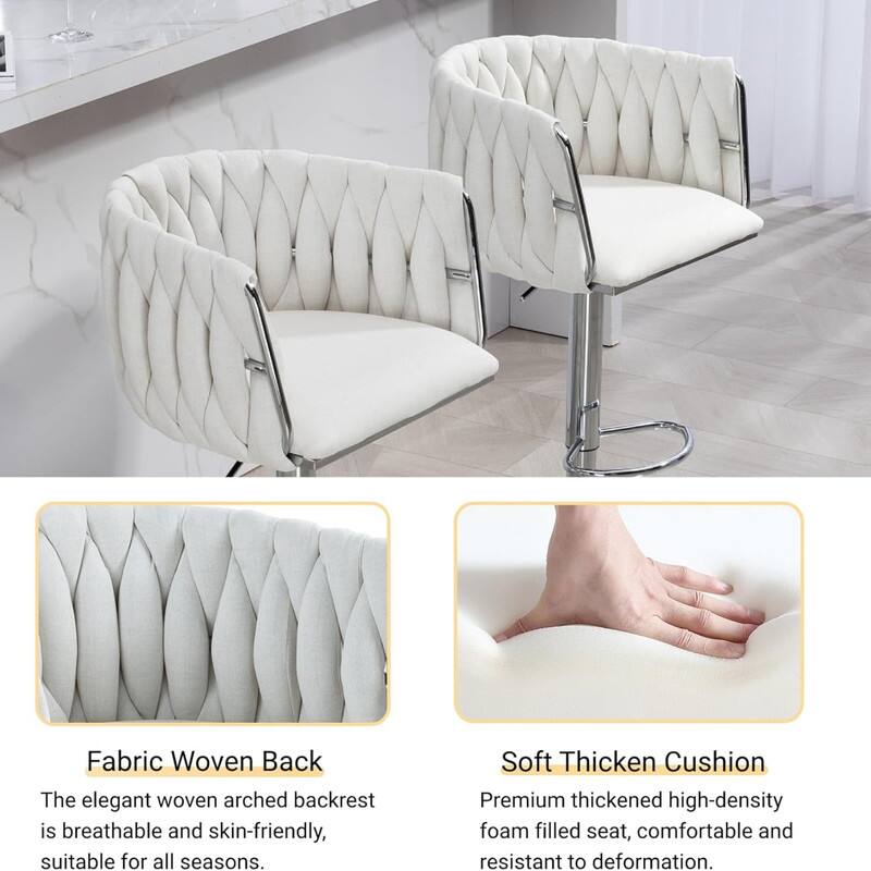 Fabric Woven Back  
The elegant woven arched backrest is breathable and skin-friendly, suitable for all seasons.  

Soft Thickened Cushion  
Premium thickened high-density foam filled seat, comfortable and resistant to deformation.