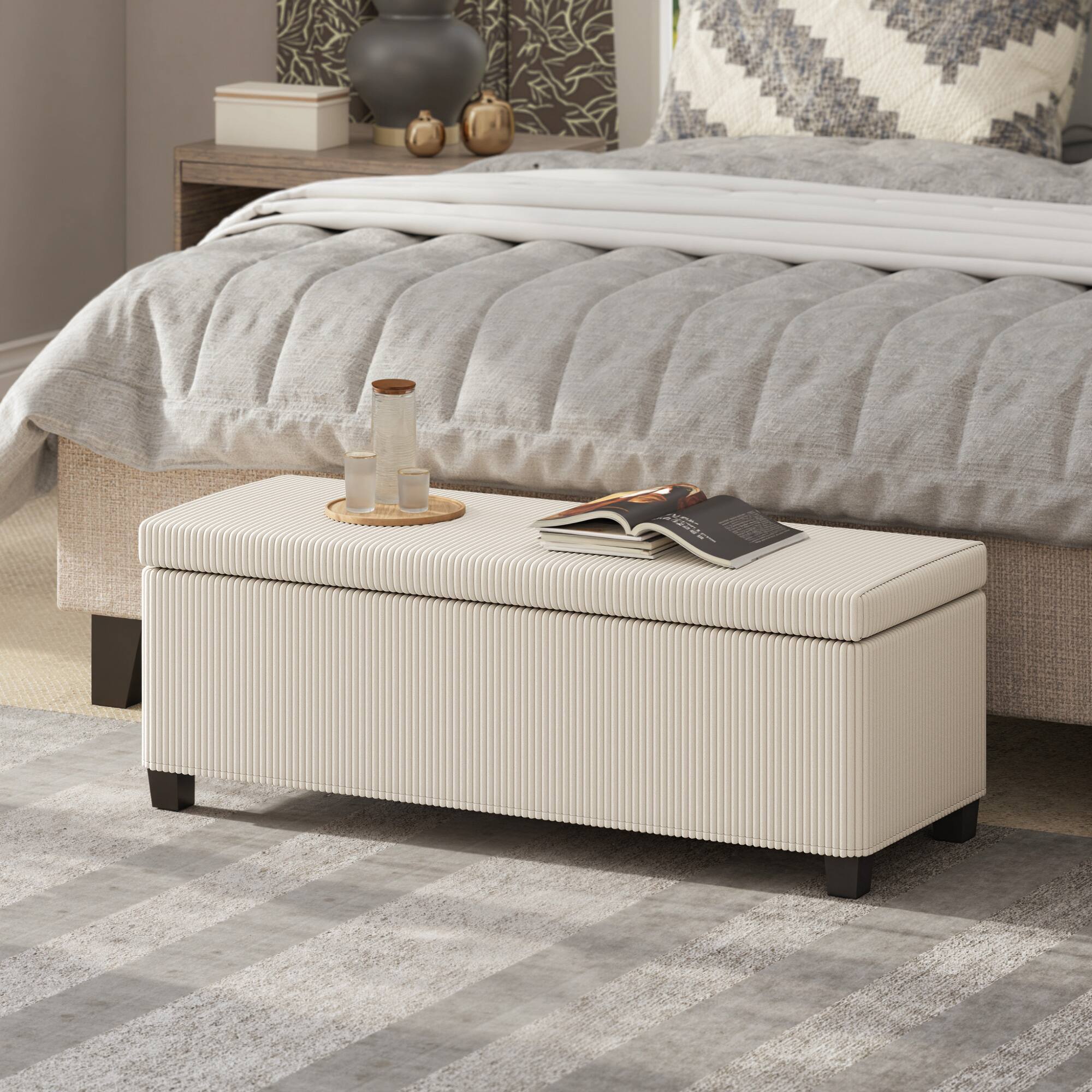 Alt View 1. Homcom - Inches Ottoman with Storage, Lid, Legs, Corduroy End of Bed Bench for Living Room, Bedroom - Beige.