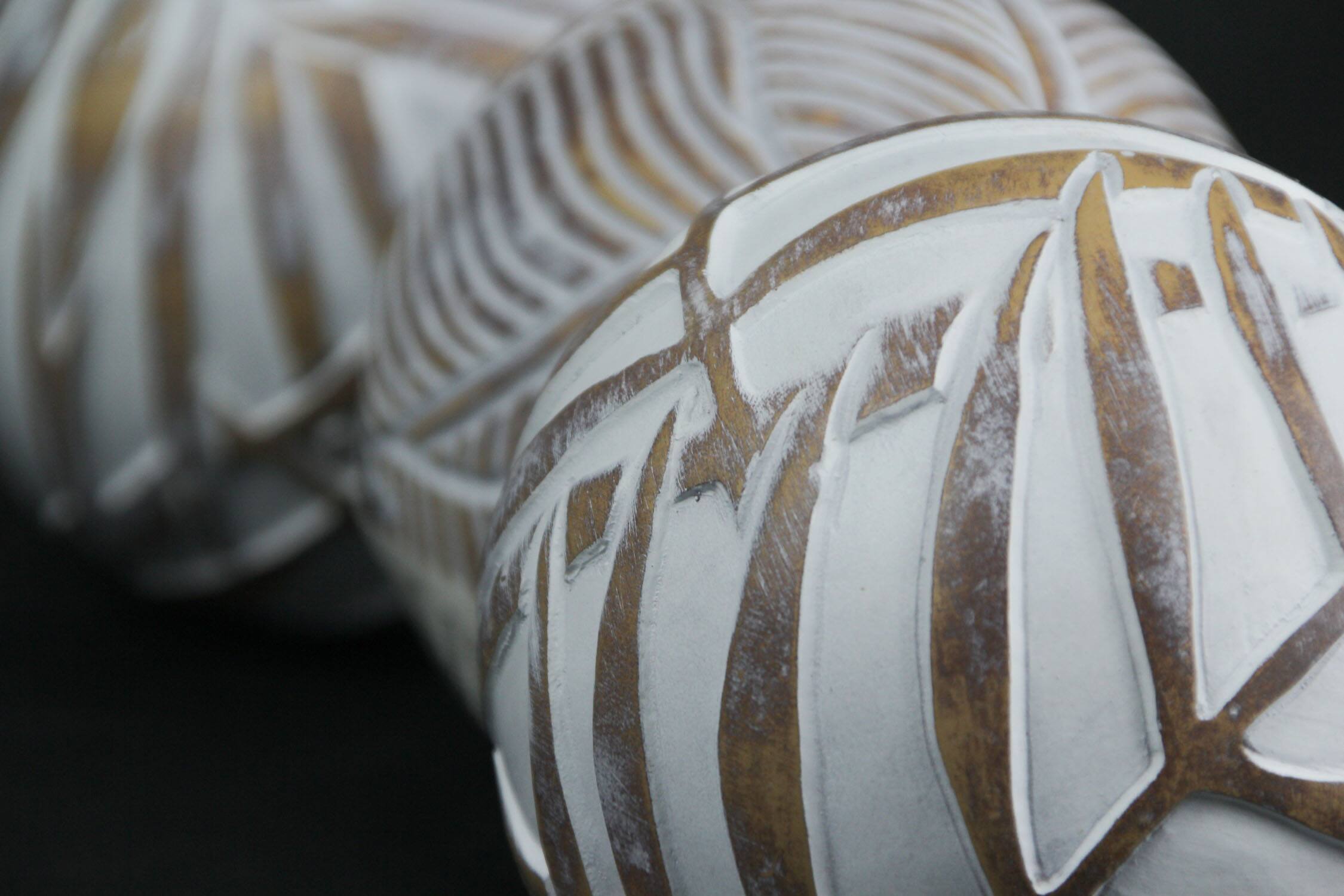 Alt View 2. Mayrich Company - Whitewashed Tropical Leaf Wood Look Decor Balls Set of 4 - White.