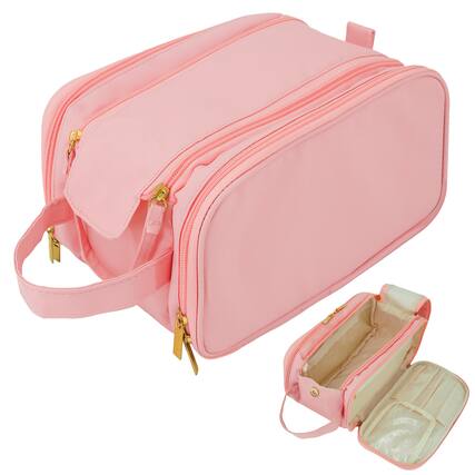Front. Mber - Makeup Bag Travel Toiletry Bag Travel, Zipper Cosmetic Bags Organizer for Skincare & Toiletries Travel Bag, Pink - Pink.