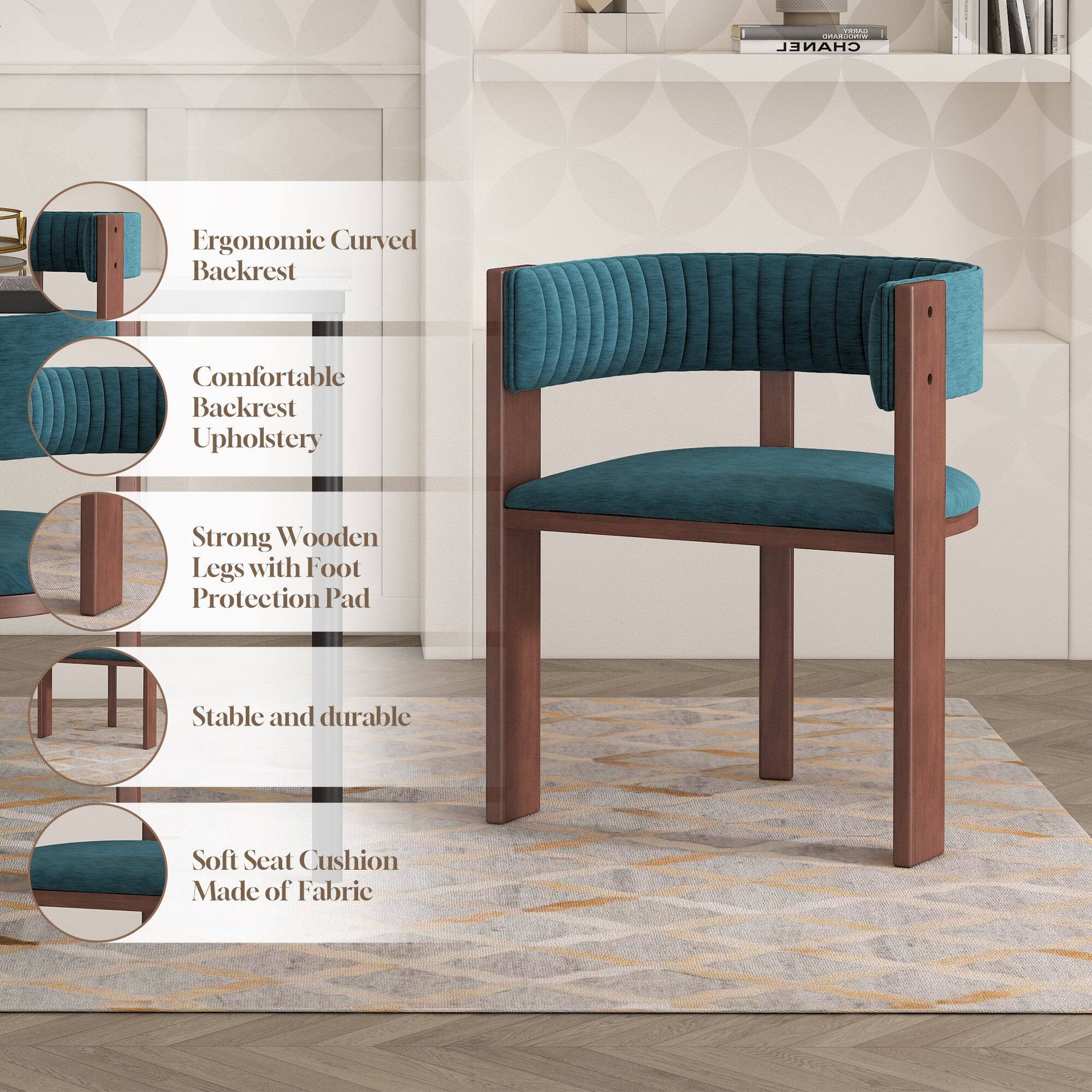 - Ergonomic Curved Backrest
- Comfortable Backrest Upholstery
- Strong Wooden Legs with Foot Protection Pad
- Stable and durable
- Soft Seat Cushion Made of Fabric