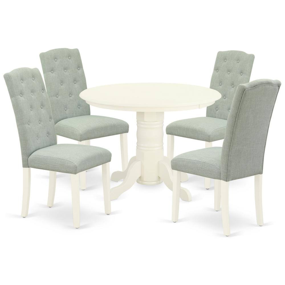Back. East West Furniture - Dining Room Set Linen White - Brown.