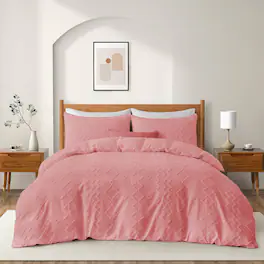 Peace Nest - Tufted Clipped Jacquard Geometric Duvet Cover & Pillowcase Set - Diamonds Pink