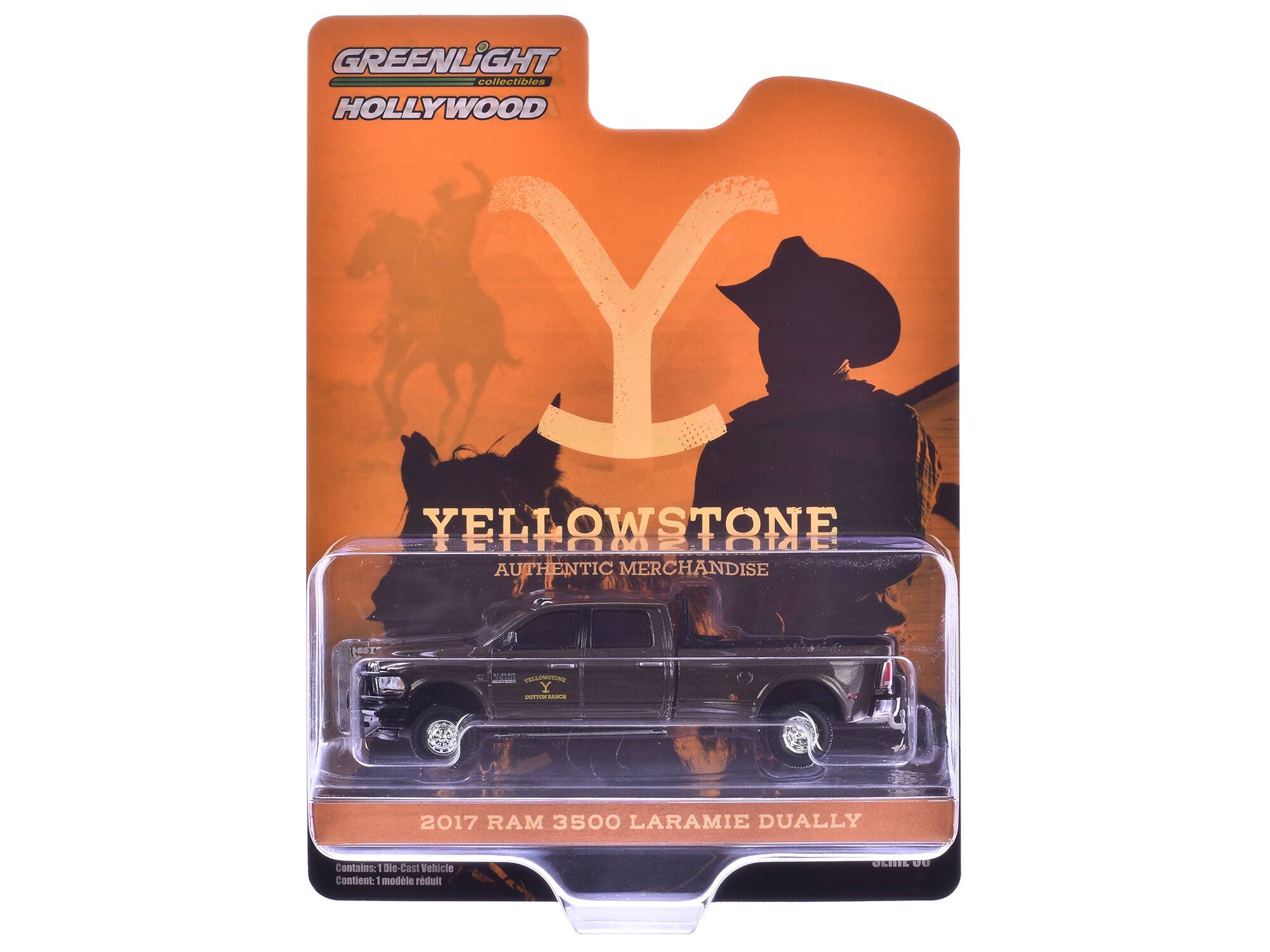 GREENLiGHT collectibles HOLLYWOOD YELLOWSTONE AUTHENTIC MERCHANDISE  
2017 RAM 3500 LARAMIE DUALLY  
Contains: die-Cast Vehicle  
Contient: modèle réduit