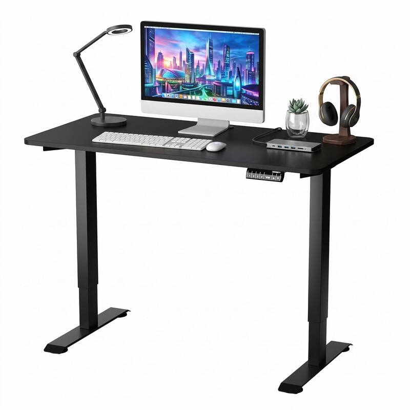 Front. WELLFOR - 48" Electric Standing Desk with Memory Controller, Adjustable Height Stand up Desk, Sit Stand Home Office Desk - Black.