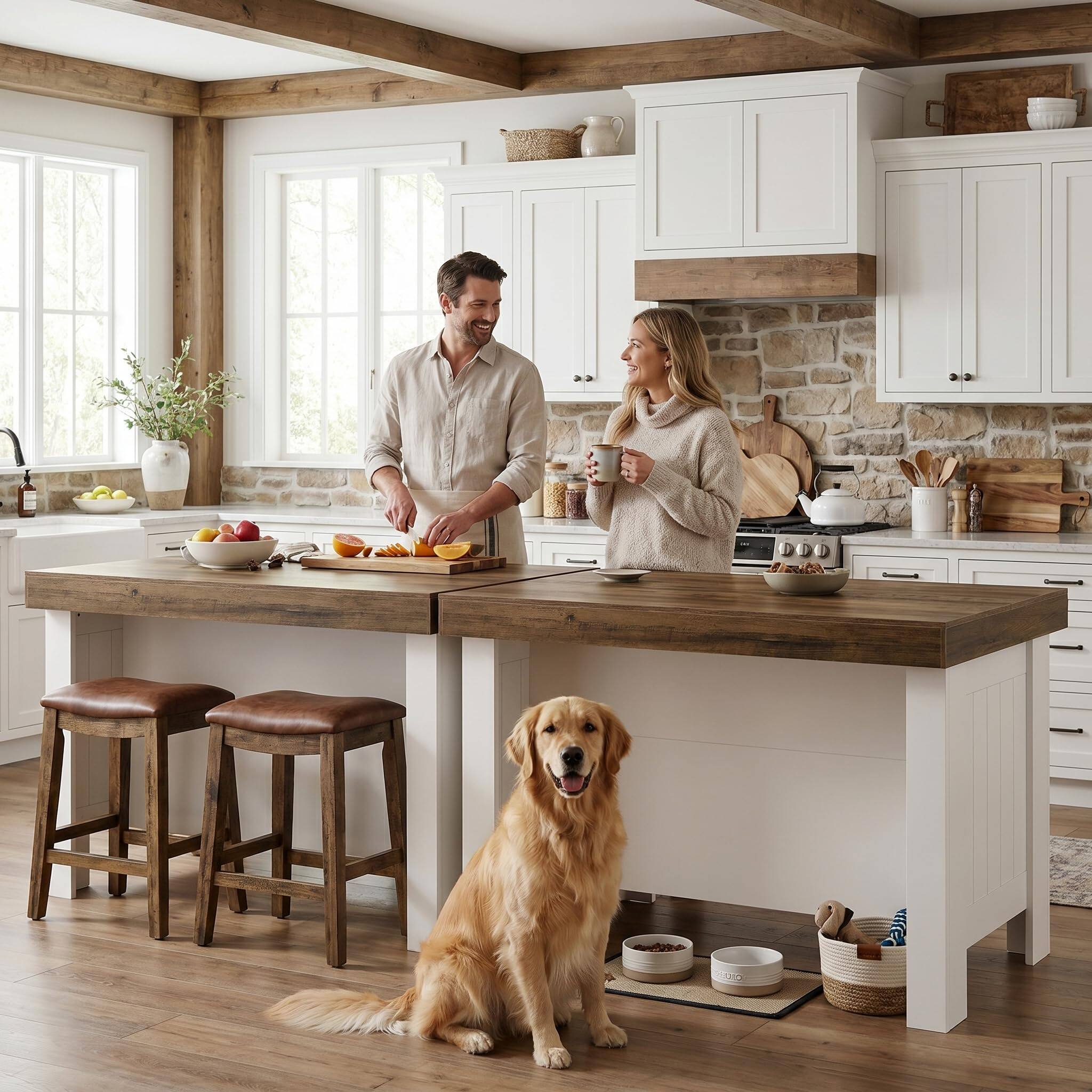 Back. Tribesigns - 55" Kitchen Island with Shelves and Seating - White.