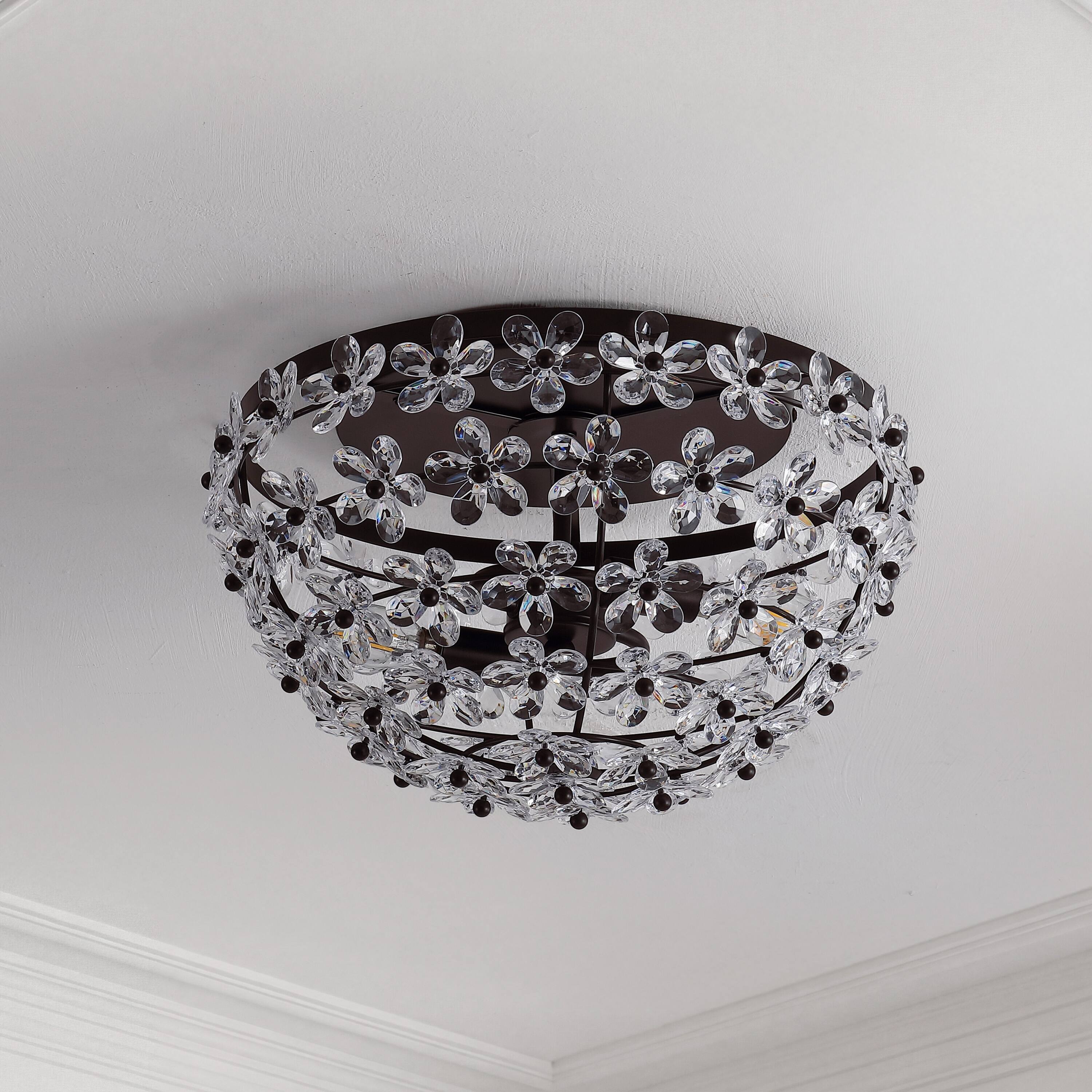 Alt View 5. Jonathan Y - Izzy 15.5" 2-Light Modern Glam Metal Dome LED Flush Mount with Crystal Flower Accents, Oil Rubbed Bronze/Clear - Oil Rubbed Bronze/Clear.