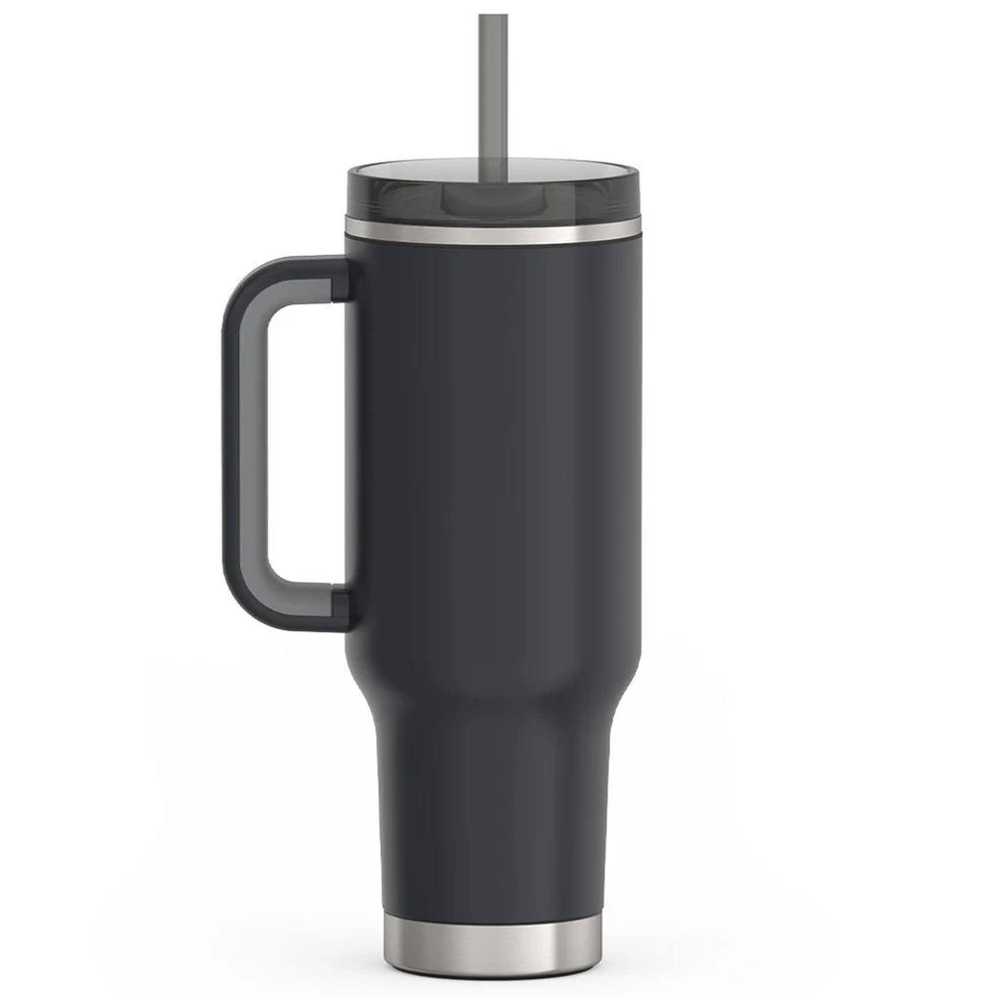 Alt View 2. Thermos - Thermos 40 oz Stainless Steel Cup Holder Mug w/ Straw - Granite - Granite.