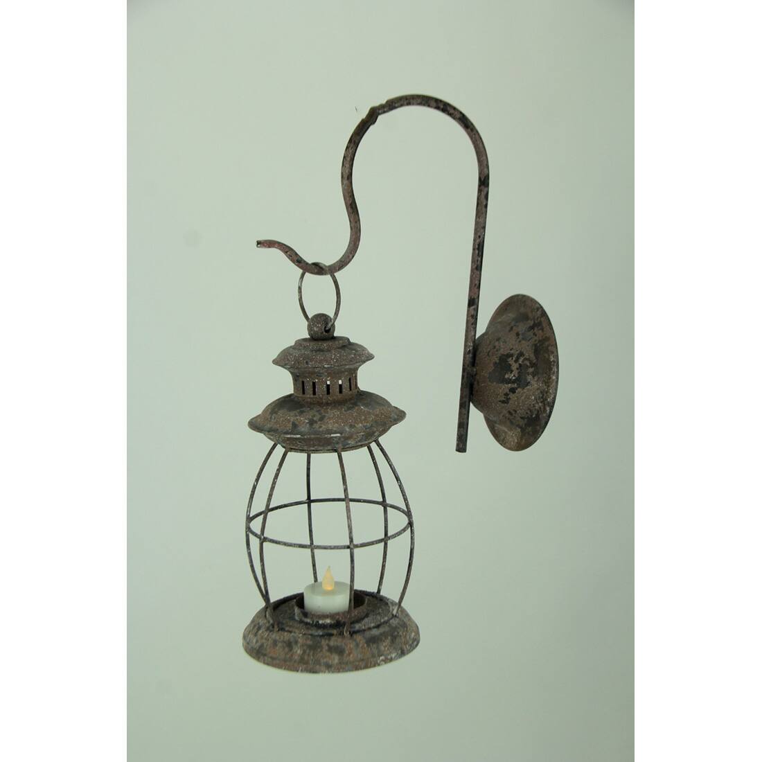 Alt View 1. Zeckos - Distressed Metal Vintage Lantern Wall Mounted Candle Sconce - Black.
