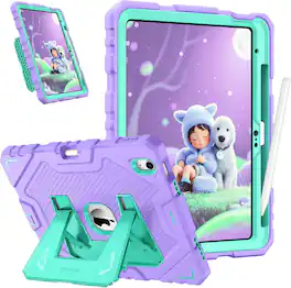 Fintie - Kid-Friendly Case for iPad (A16) 11th Gen 11-inch/iPad 10th Gen 10.9"| Fully-Body Rugged Heavy-Duty Kickstand Cover - Purple/Green
