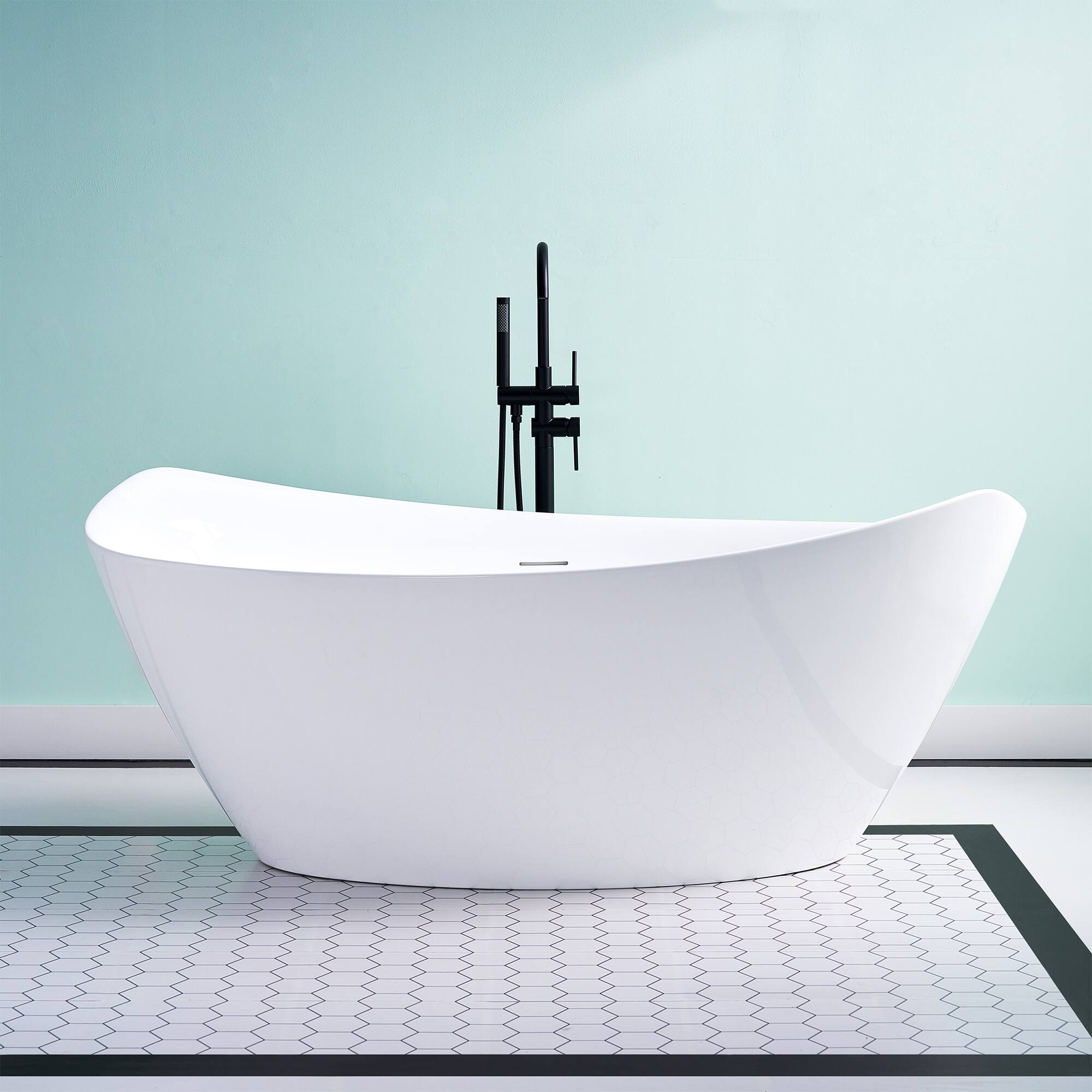 Front. WELLFOR - Swan 70 in. x 35 in. Acrylic Soaking Bathtub with Center Drain and Overflow - White.