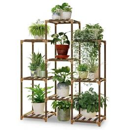 SlickBlue - Indoor Wooden Bookcase Plant Stand for Up to 9 Planters - Natural