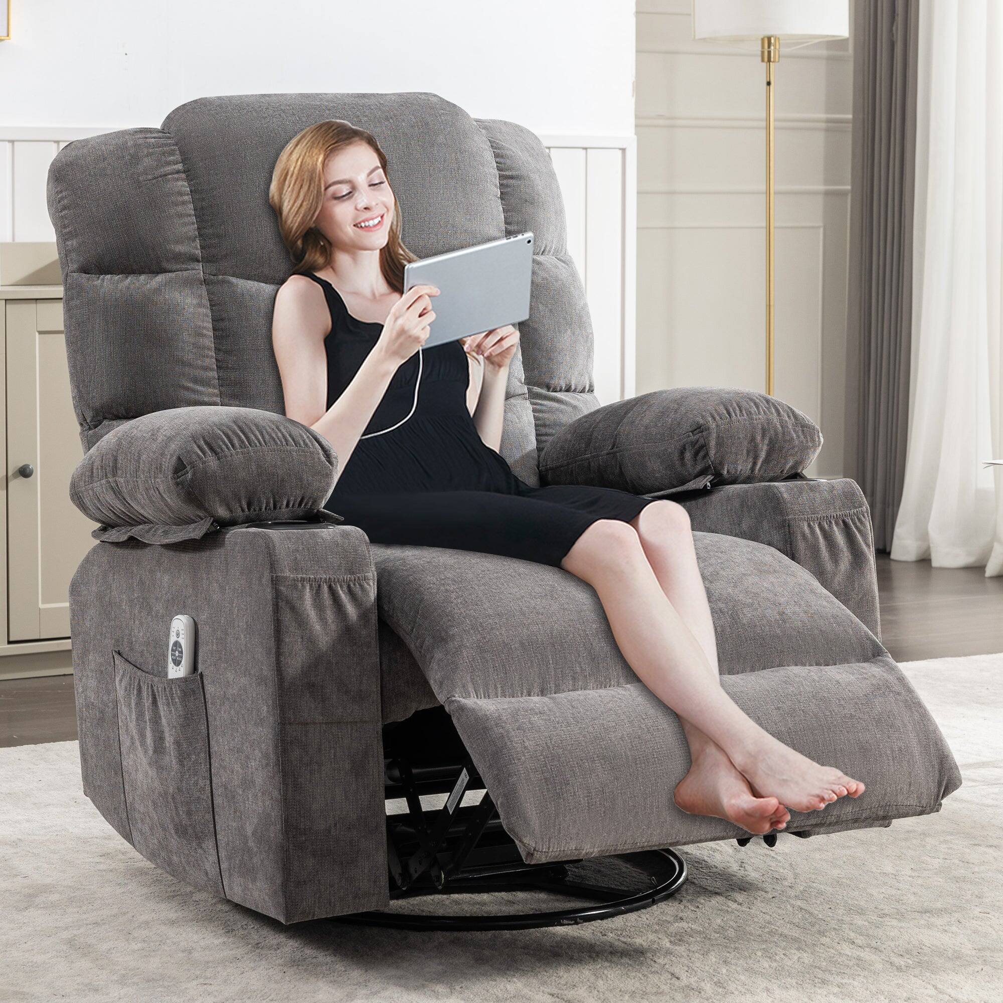 Alt View 8. Boyel Living - Oversized Massage Rocker Recliner Chair Rocking Chairs for Adults with 2 Cup Holders and USB Charge - Grey.