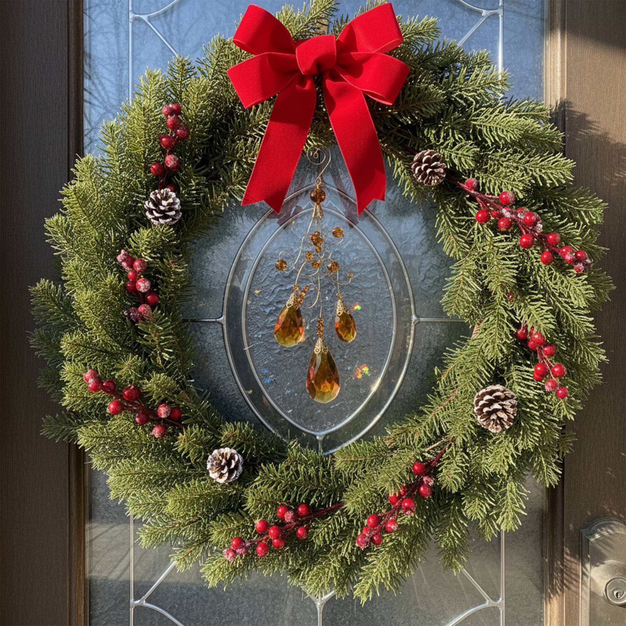 Alt View 3. Allstate - 9.75" Amber and Gold Faceted Beads Christmas Teardrop Ornament - Amber.