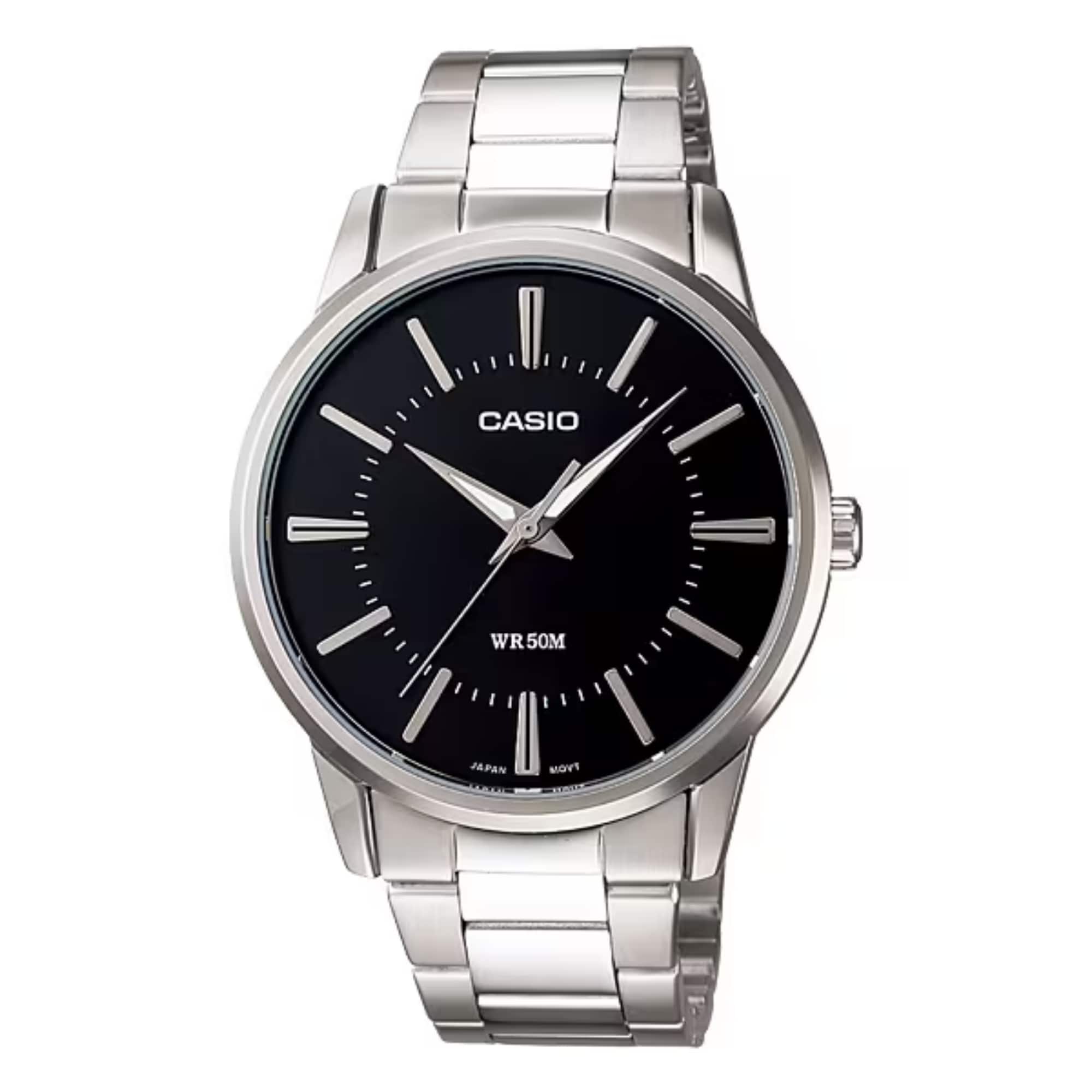 Casio - Men’s Stainless Steel Analog Watch with Black Dial - MTP-1303D-1AV - Silver