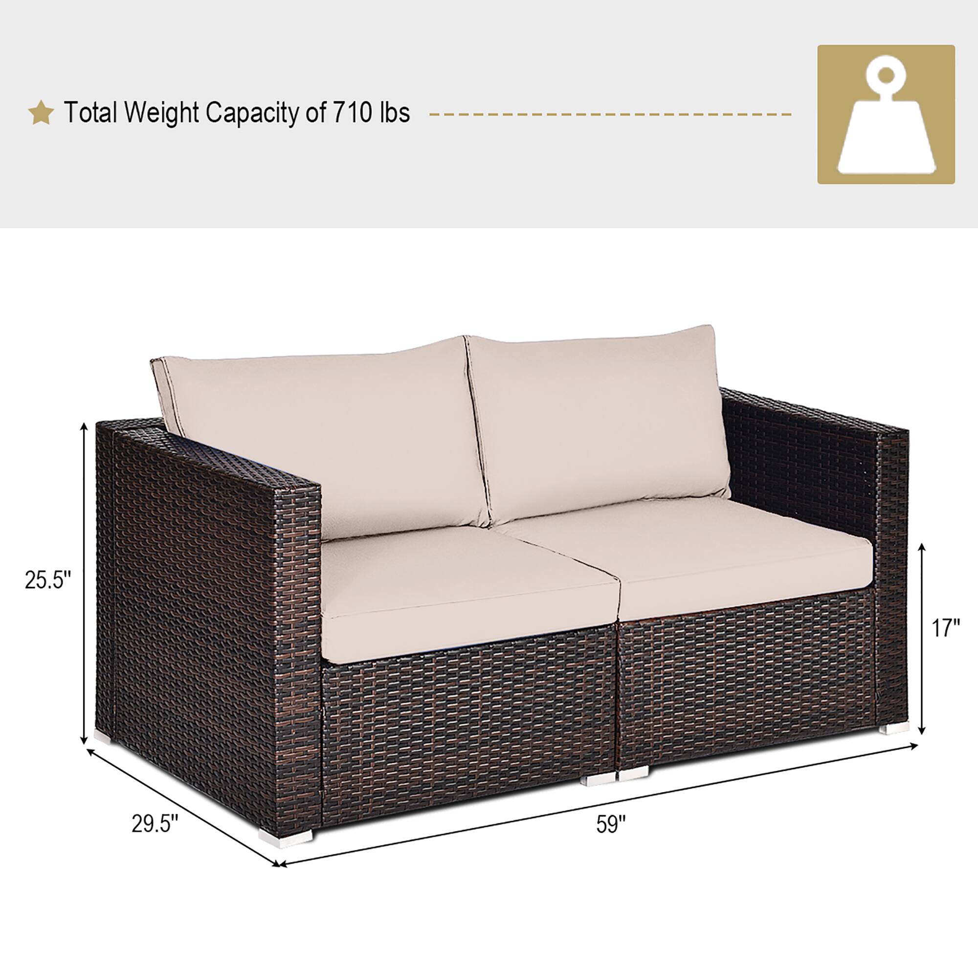 Total Weight Capacity of 710 lbs  
25.5"  
17"  
29.5"  
59"